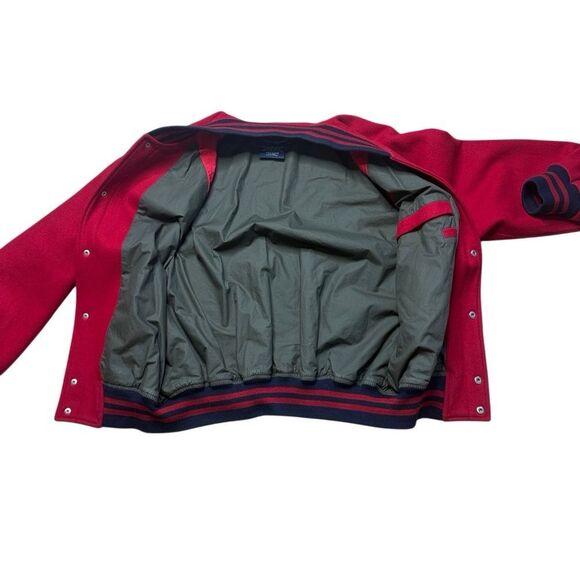 90s Vintage Faconnable Red Wool Bomber Jacket Medium Letterman Style - Picture 8 of 8
